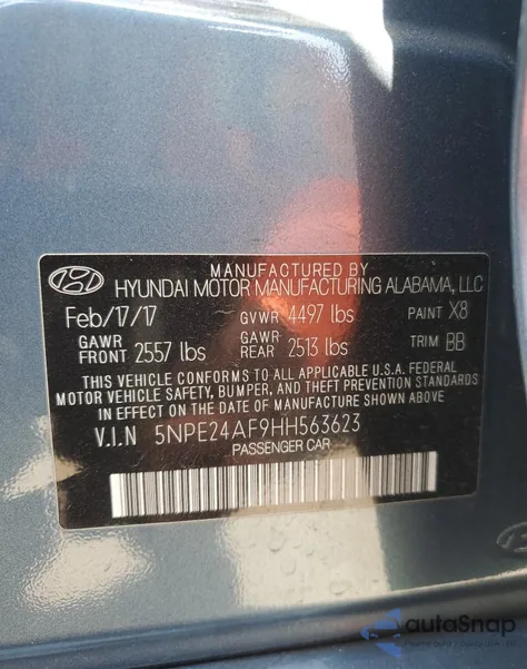 2017 Hyundai Sonata Se z USA, uszkodzony, nr VIN 5NPE24AF9HH563623